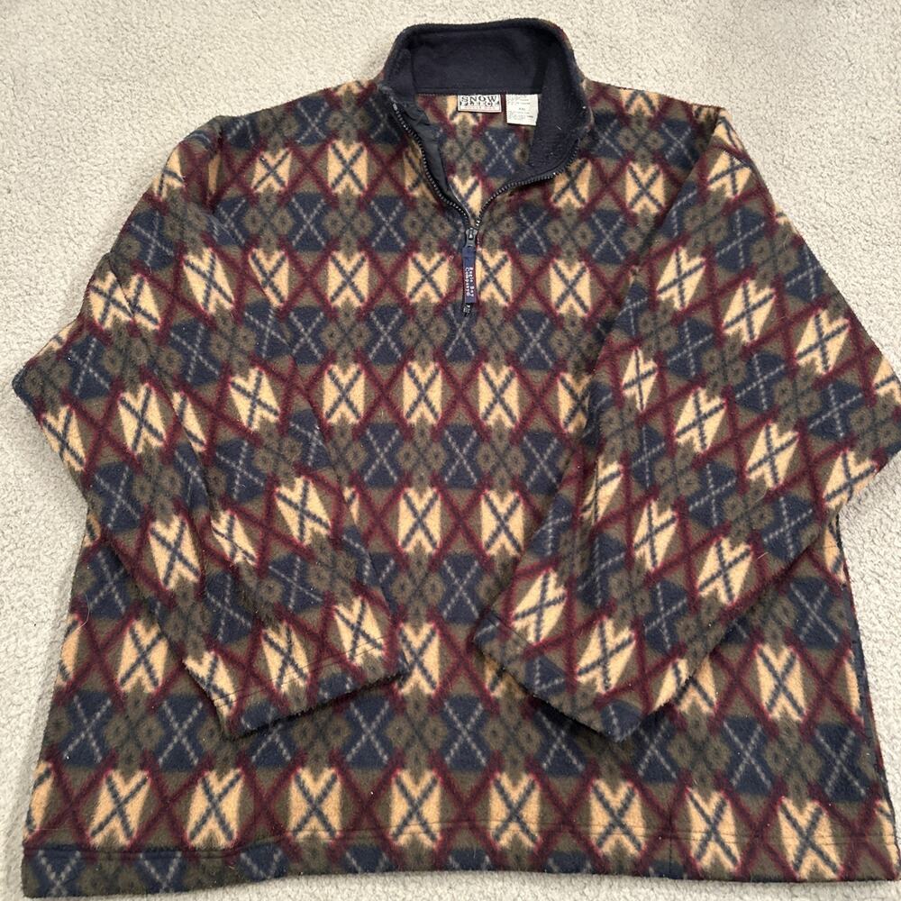 Vintage 90s Bugle Boy Snow Fleece Pullover XXL Geometric Quarter Zip Sweater